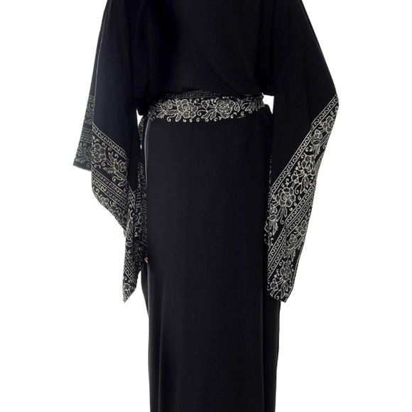 Novica Bali batik rayon kimono robe w/tie black/white one size - Picture 2 of 4